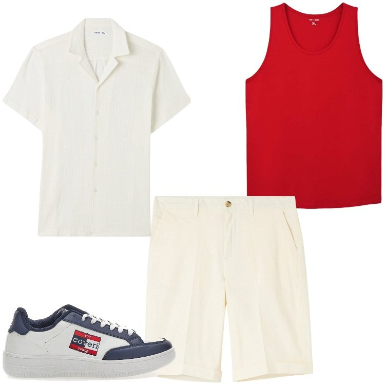 Outfit uomo - Spritz. Stile Casual per Serata speciale. Abbinamento con camicie a manica corta, bermuda, canottiere, sneakers.
