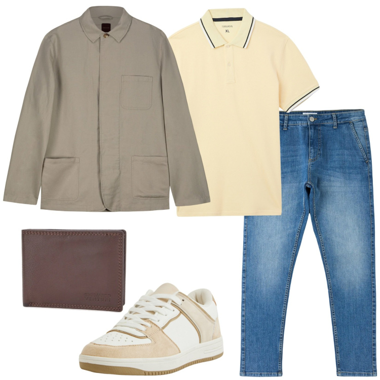 Outfit uomo - Total look #2200302. Stile Casual per Tutti i giorni. Abbinamento con polo, jeans skinny, sneakers, portafogli, cappotti.