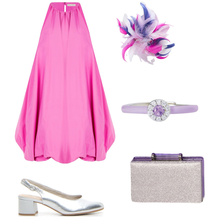 Outfit donna - Total look #2200323. Stile Glamour per Serata fuori. Abbinamento con anelli, vestiti corti, pochette, décolleté, accessori per capelli.