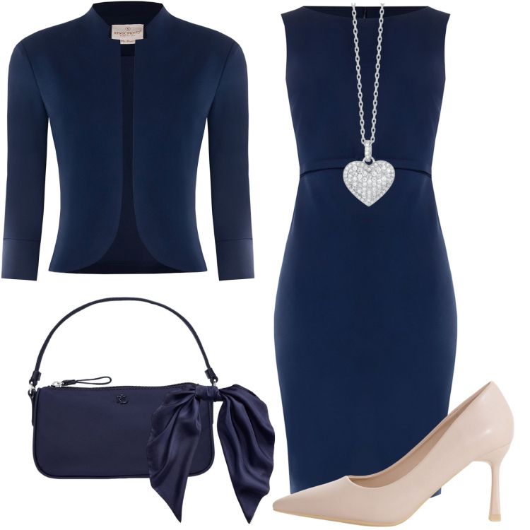 Outfit donna - Eleganza senza tempo. Stile Bon Ton per Cerimonia. Abbinamento con décolleté, collane, vestiti a tubino, bolero, pochette, foulard.