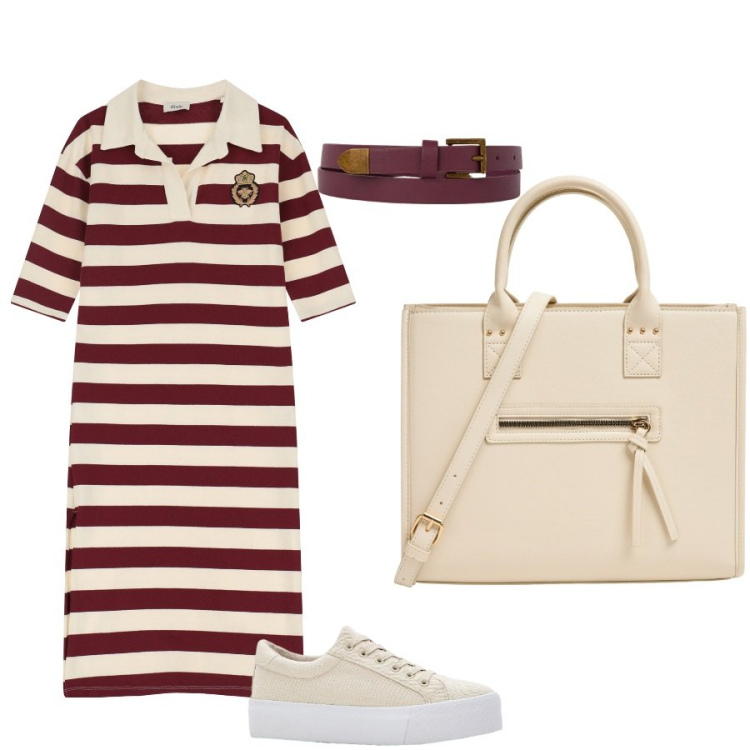 Outfit donna - Preppy style. Stile Preppy per Tutti i giorni. Abbinamento con sneakers, shopping bag, vestiti, cinture.