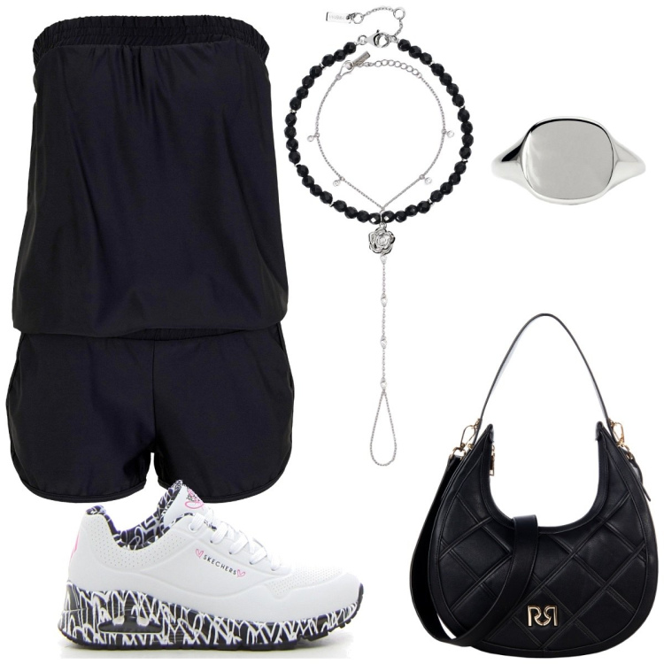Outfit donna - Viaggio in vista?. Stile Trendy per Tutti i giorni. Abbinamento con tute, braccialetti, maglieria, anelli, borse a tracolla, sneakers.