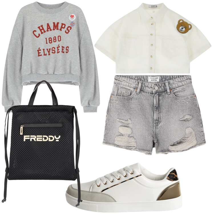 Outfit donna - Teen look. Stile Preppy per Tutti i giorni. Abbinamento con shorts, sneakers, blazer, felpe, zaini.
