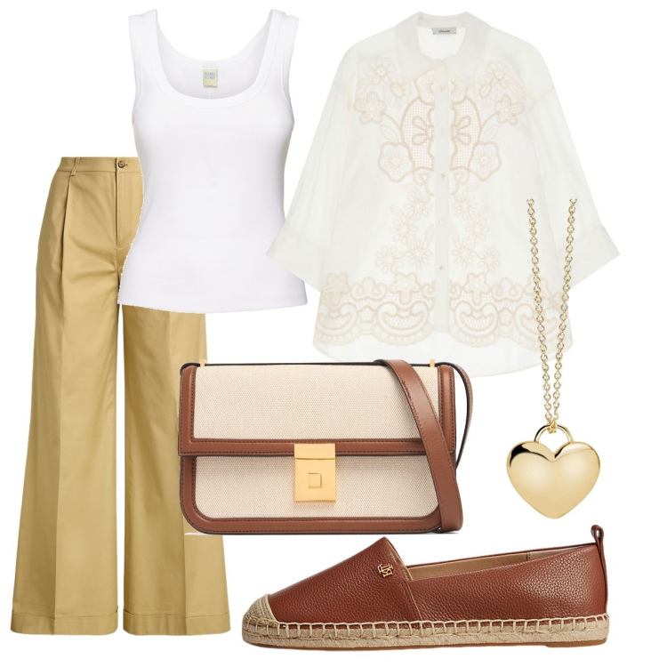 Outfit donna - La camicia ricamata. Stile Bon Ton per Tutti i giorni. Abbinamento con collane, pantaloni, espadrillas, camicie, borse a tracolla, top.