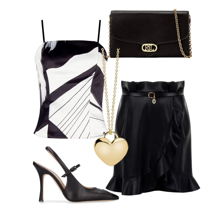 Outfit donna - Con tenacia. Stile Glamour per Cerimonia. Abbinamento con collane, minigonne, canottiere, borse a tracolla, décolleté.