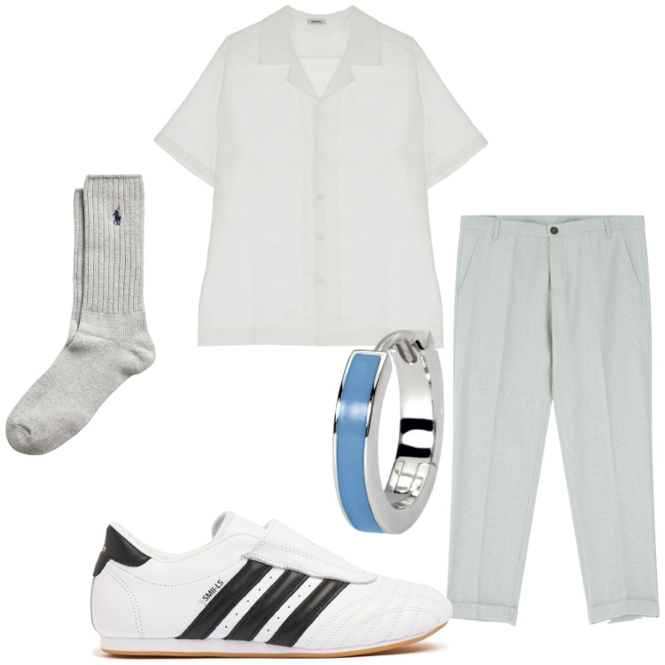 Outfit uomo - Total look #2200515. Stile Casual per Tutti i giorni. Abbinamento con orecchini, pantaloni, camicie a manica corta, calzini, sneakers.