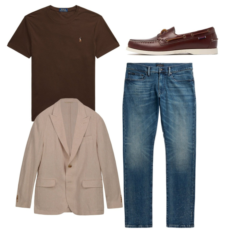Outfit uomo - Giacca e tshirt. Stile Casual per Tutti i giorni. Abbinamento con t-shirt, jeans, giacche, scarpe stringate.