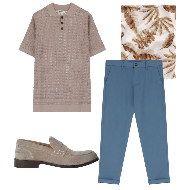 Outfit uomo - Il foulard. Stile Casual per Tutti i giorni. Abbinamento con scarpe stringate, pantaloni chino, sciarpe e foulard, camicie.