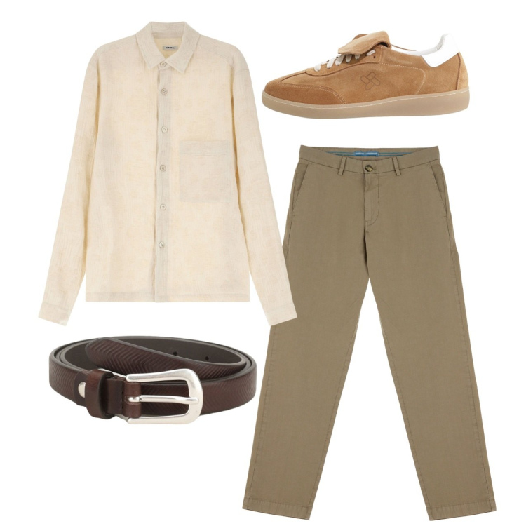 Outfit uomo - Serata in collina. Stile Casual per Serata speciale. Abbinamento con cinture, sneakers, pantaloni chino, camicie.