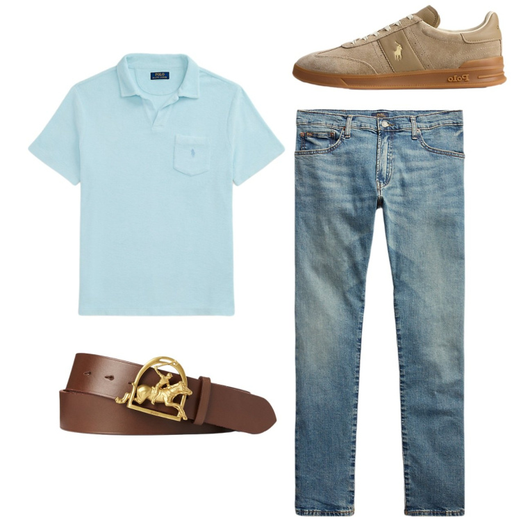 Outfit uomo - Polo e jeans. Stile Casual per Tutti i giorni. Abbinamento con jeans, sneakers, cinture, polo.