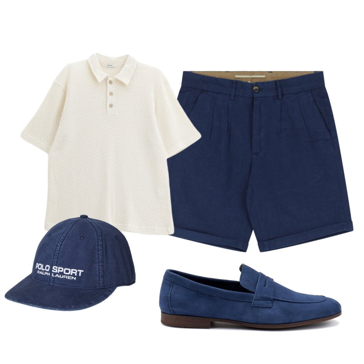 Outfit uomo - IMPERIAL bianco e blu. Stile Trendy per Tutti i giorni. Abbinamento con bermuda, polo, berretti, scarpe stringate.