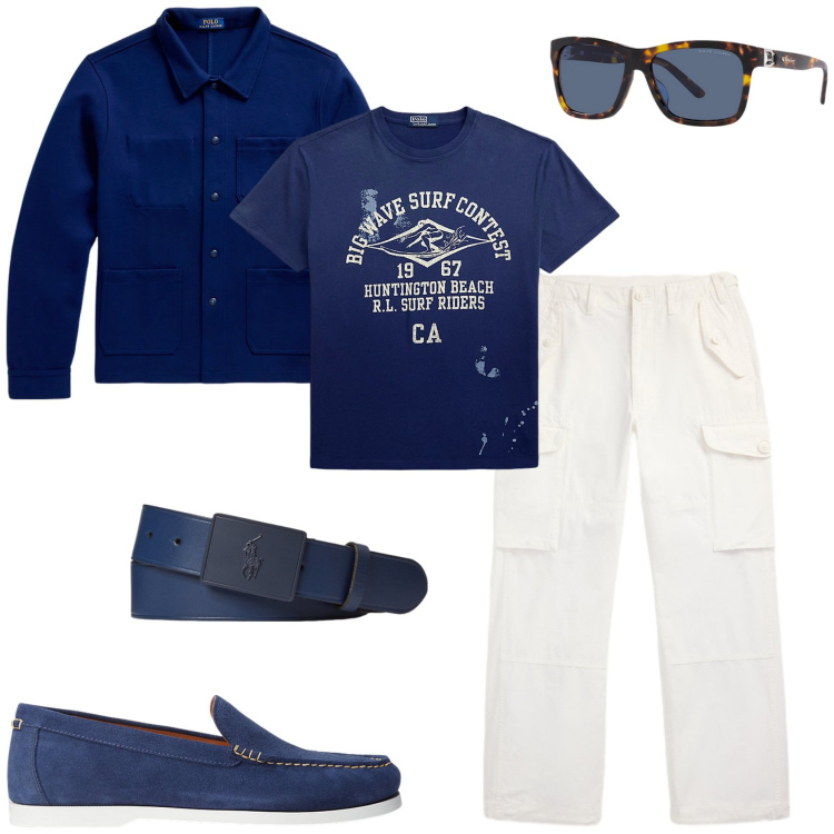 Outfit uomo - Total look #2200649. Stile Trendy per Serata speciale. Abbinamento con scarpe stringate, occhiali da sole, cinture, giacche, t-shirt, pantaloni cargo.