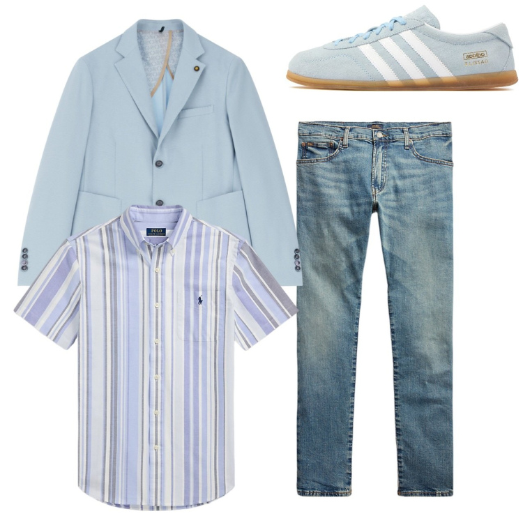 Outfit uomo - La giacca estiva. Stile Casual per Tutti i giorni. Abbinamento con giacche, jeans, camicie, sneakers.