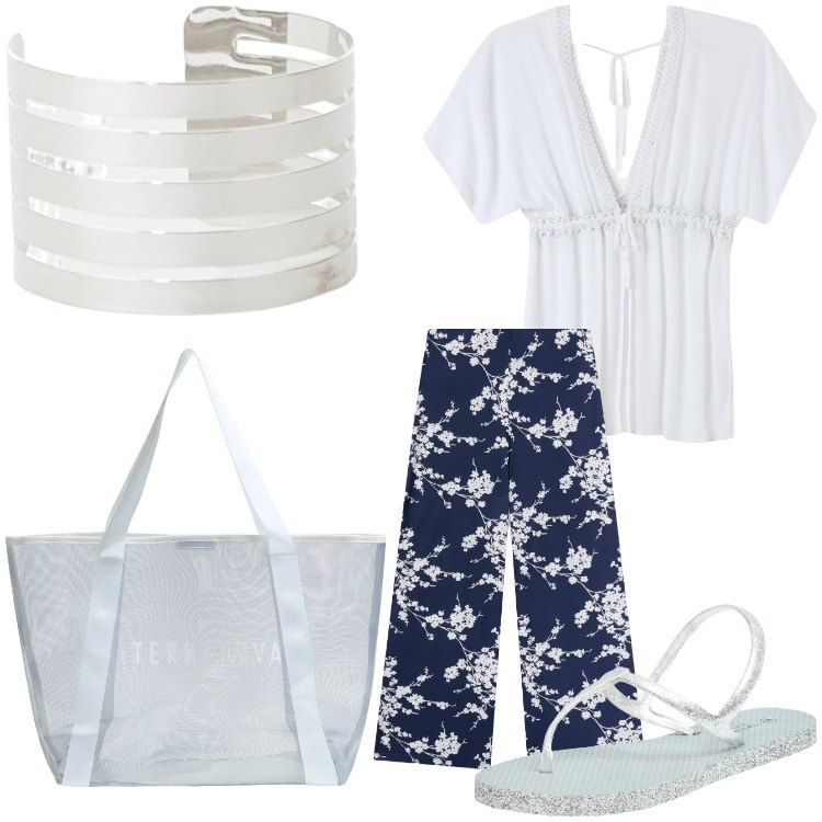 Outfit donna - Fiori in Turchia. Stile Casual per Tutti i giorni. Abbinamento con pantaloni, sandali, caftani, shopping bag, braccialetti.