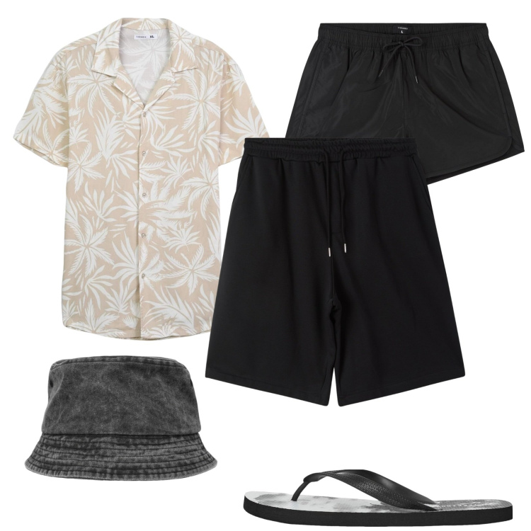 Outfit uomo - Camicia a fantasia. Stile Trendy per Mare. Abbinamento con bermuda, costumi, camicie a manica corta, sandali, cappelli.