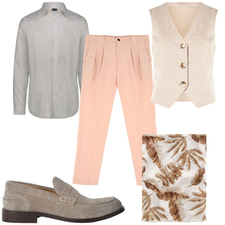 Outfit uomo - Total look #2200799. Stile Trendy per Ufficio. Abbinamento con gilet, pantaloni, scarpe stringate, sciarpe e foulard, camicie.