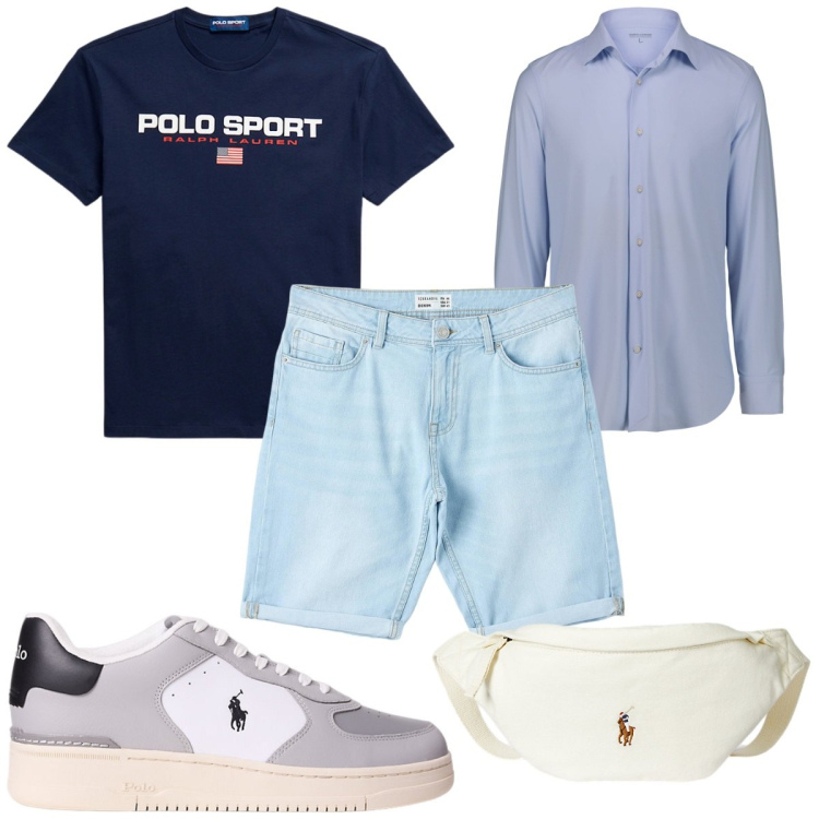 Outfit uomo - Total look #2200817. Stile Trendy per Tutti i giorni. Abbinamento con bermuda, borse sportive, sneakers, t-shirt, camicie.