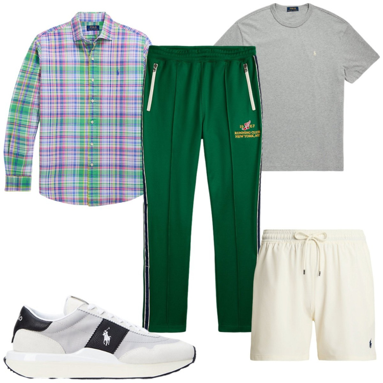 Outfit uomo - Total look #2200834. Stile Trendy per Mare. Abbinamento con t-shirt, sneakers, costumi, camicie, pantaloni.