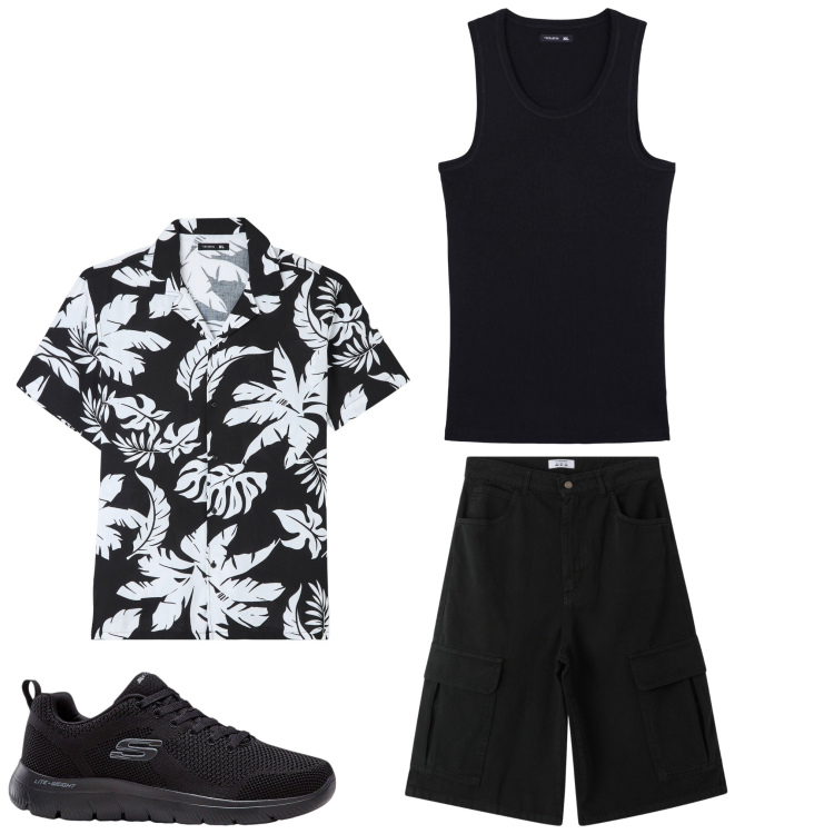 Outfit uomo - Floreale. Stile Casual per Serata speciale. Abbinamento con sneakers, canottiere, bermuda, camicie a manica corta.
