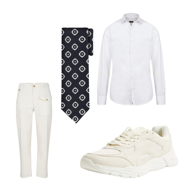 Outfit uomo - Una bella serata. Stile Business/Elegante per Serata speciale. Abbinamento con sneakers, cravatte, pantaloni, camicie.