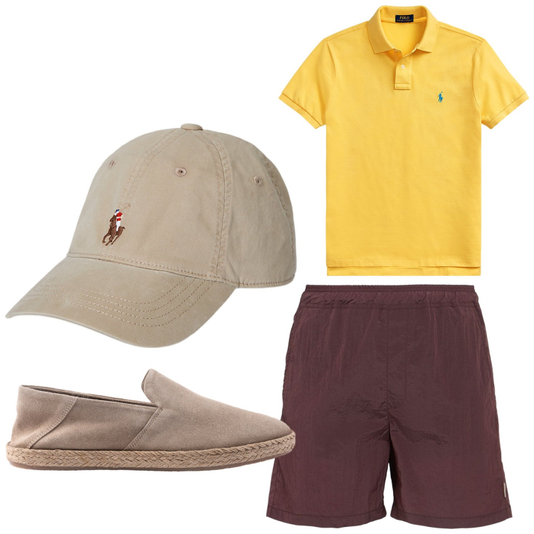 Outfit uomo - Luglio. Stile Casual per Tutti i giorni. Abbinamento con polo, cappelli, espadrillas, shorts.
