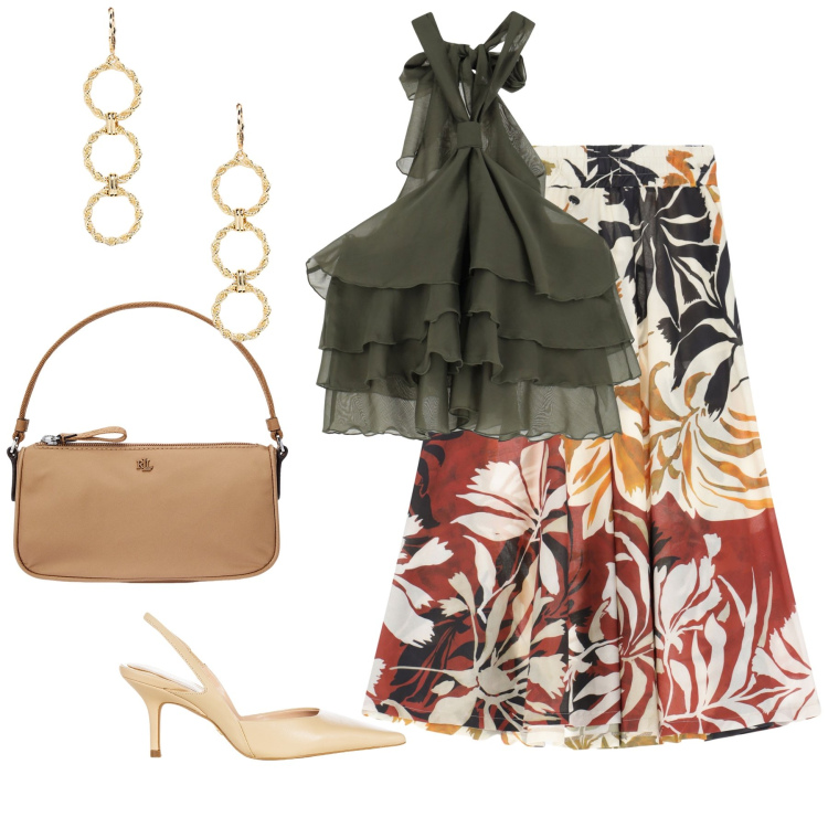 Outfit donna - Total look #2200888. Stile Bon Ton per Cerimonia. Abbinamento con top, décolleté, gonne longuette, orecchini, pochette.