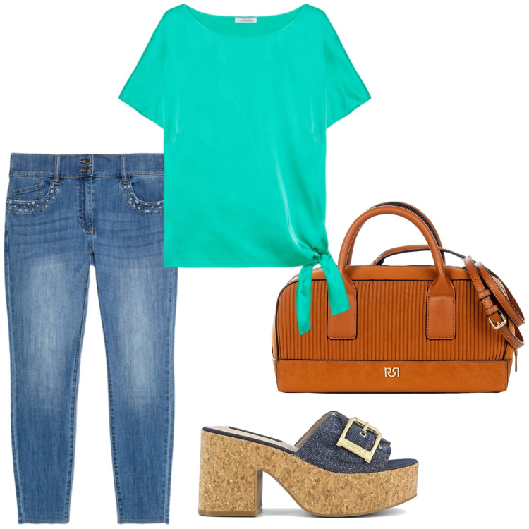 Outfit donna - Total look #2200904. Stile Basic per Tutti i giorni. Abbinamento con borse a mano, bluse, jeans skinny, sandali.