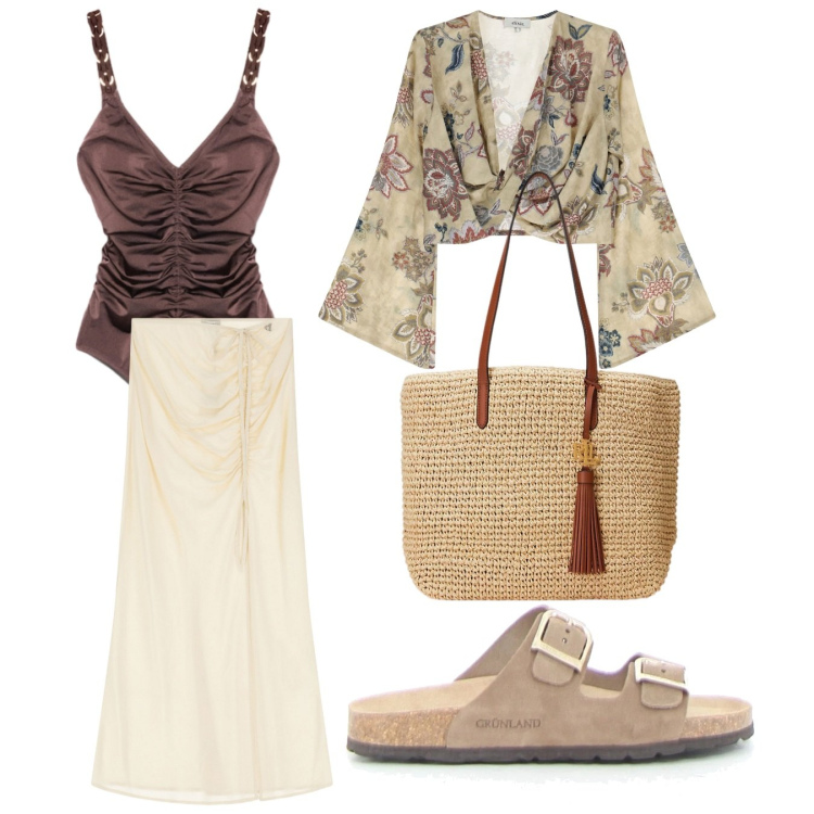 Outfit donna - Party in spiaggia. per Mare. look ideale per Tall. Abbinamento con gonne lunghe, top, borse tote, costumi interi, ciabatte.