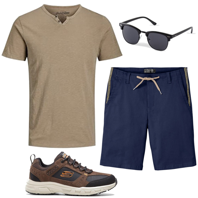 Outfit homme - Jimmy. Style Tendance pour Tous les jours. Assortir avec bermuda, sneakers, lunettes de soleil, t-shirts.
