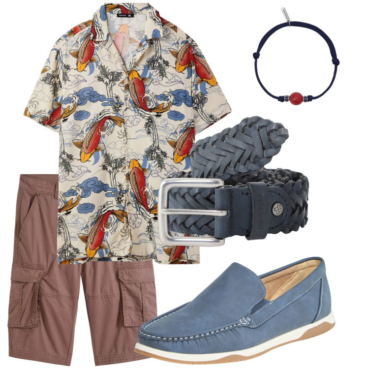 Outfit uomo - Sapore di mare. Stile Casual per Mare. Abbinamento con bermuda, scarpe stringate, camicie a manica corta, braccialetti, cinture.