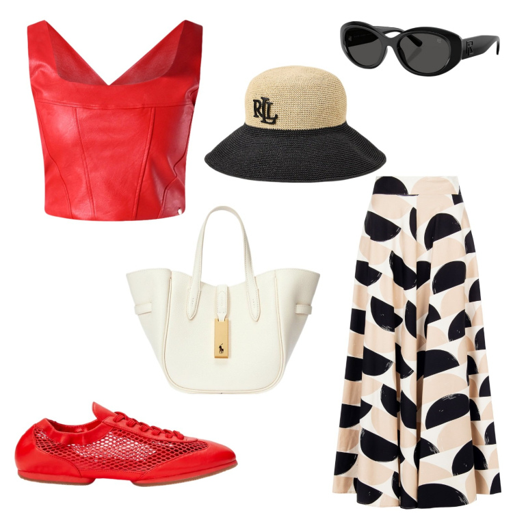 Outfit donna - A spasso per mercatini. Stile Glamour per Tutti i giorni. Abbinamento con gonne longuette, top, occhiali da sole, ballerine, cappelli, borse tote.