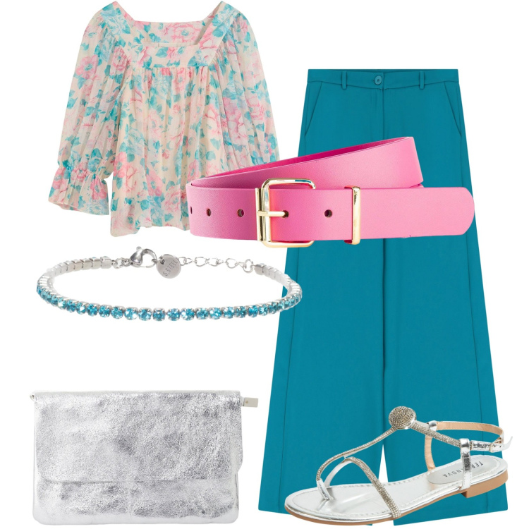 Outfit donna - Total look #2200990. Stile Romantica per Serata fuori. Abbinamento con cinture, bluse, ciabatte, braccialetti, pantaloni, borse a tracolla.