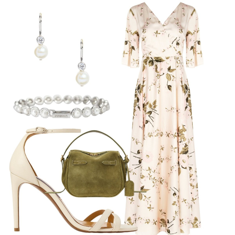 Outfit donna - Freschezza. Abbinamento con braccialetti, vestiti lunghi, orecchini, sandali col tacco, borse a mano.