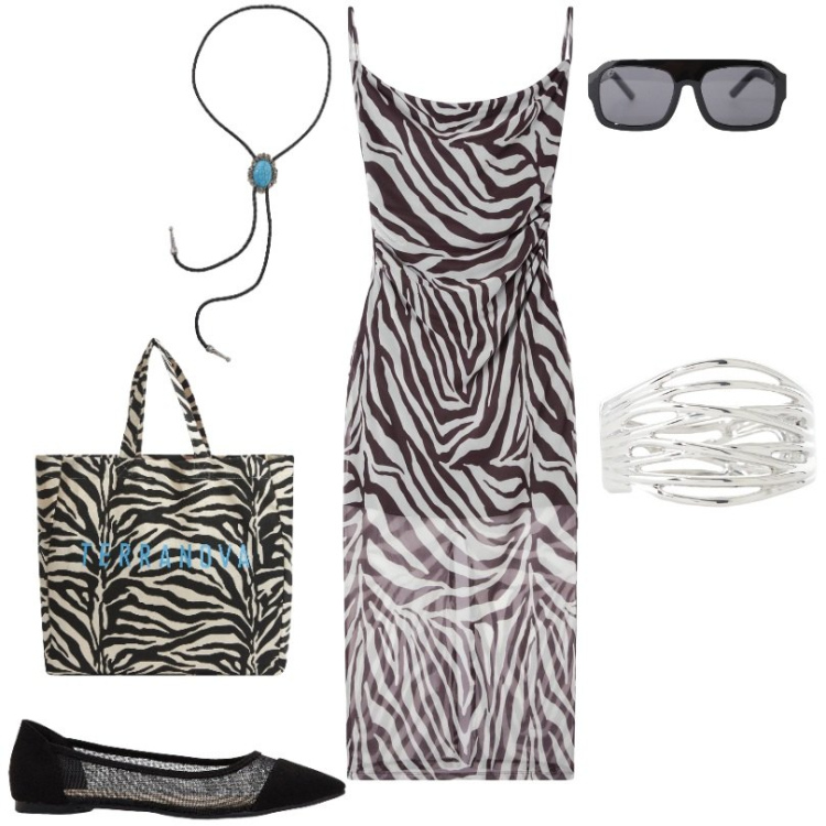 Outfit donna - Total look #2200998. Stile Urban per Tutti i giorni. Abbinamento con ballerine, vestiti lunghi, borse tote, occhiali da sole, collane, braccialetti.