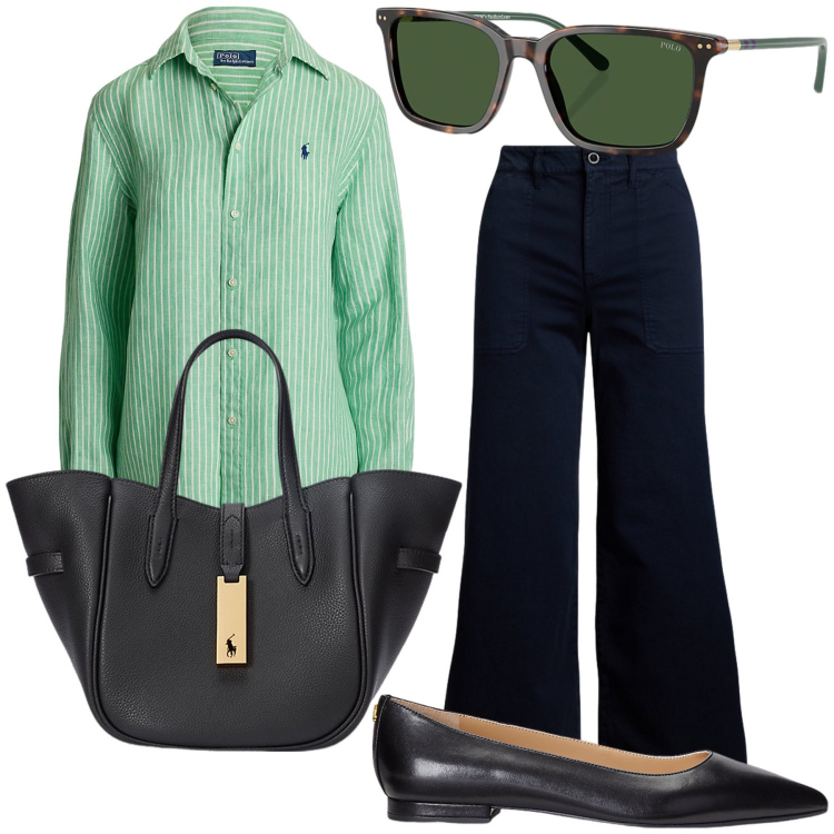 Outfit donna - La perfetta borsa da lavoro. Stile Urban per Ufficio. Abbinamento con ballerine, pantaloni, borse tote, occhiali da sole, camicie.