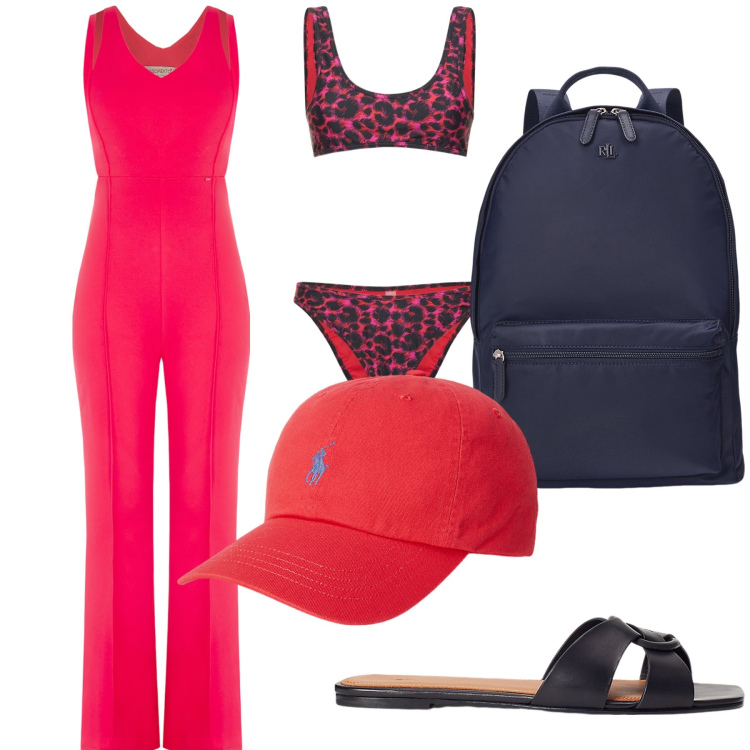 Outfit donna - Tuta per copricostume. Stile Trendy per Mare. Abbinamento con tute, cappelli, zaini, ciabatte, bikini.