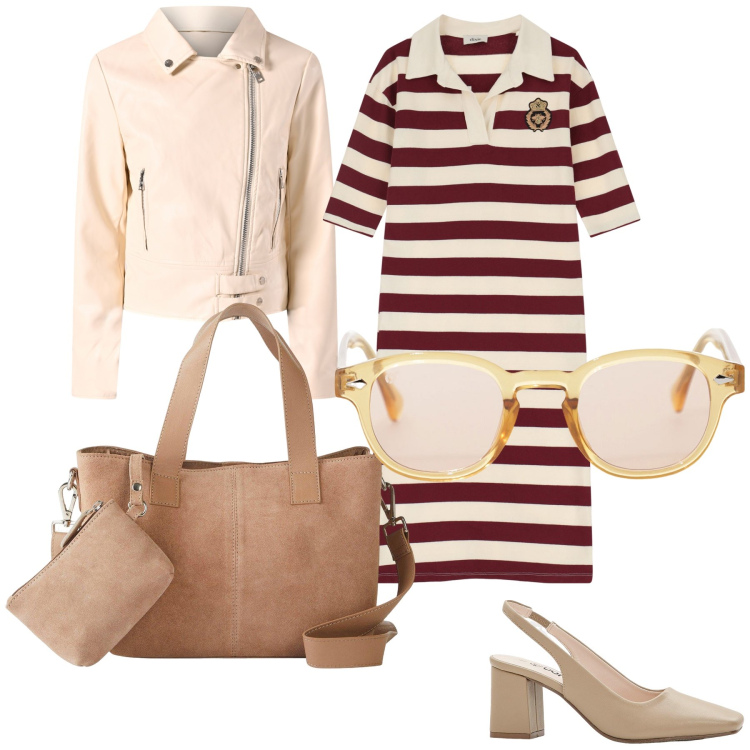 Outfit donna - Mattinata fresca. Stile Urban per Tutti i giorni. Abbinamento con borse a mano, décolleté, giacche, occhiali da sole, vestiti.