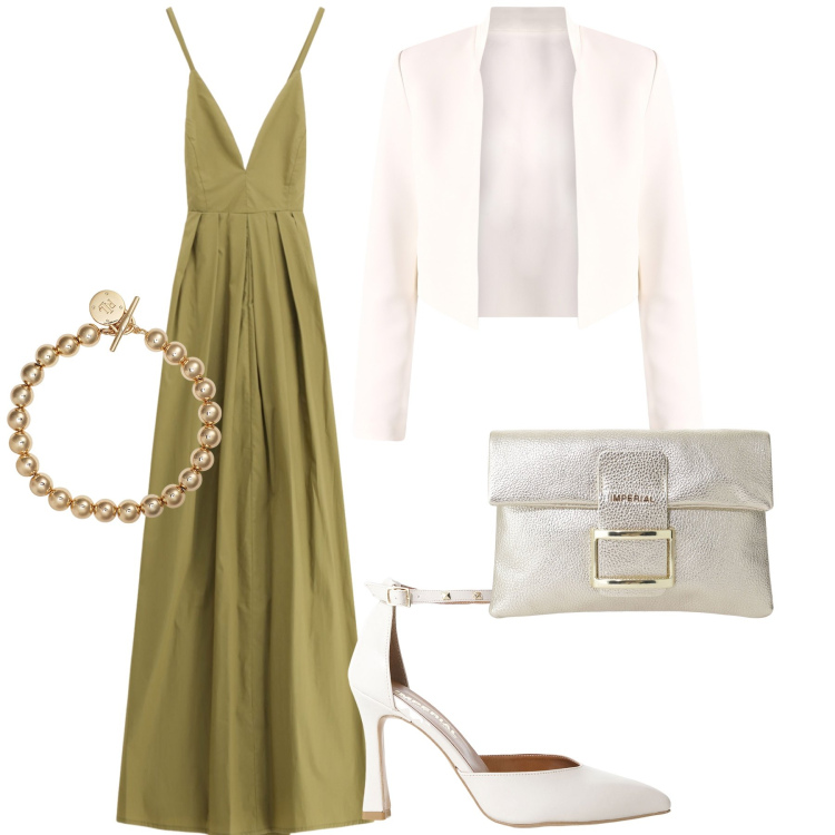 Outfit donna - Abito sottoveste per la cerimonia. Stile Chic per Cerimonia. Abbinamento con décolleté, pochette, vestiti lunghi, bolero, braccialetti.