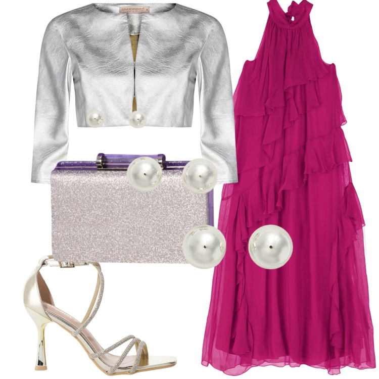 Outfit donna - Le perle sempre chic. Stile Glamour per Cerimonia. Abbinamento con bolero, pochette, sandali col tacco, vestiti lunghi, orecchini.