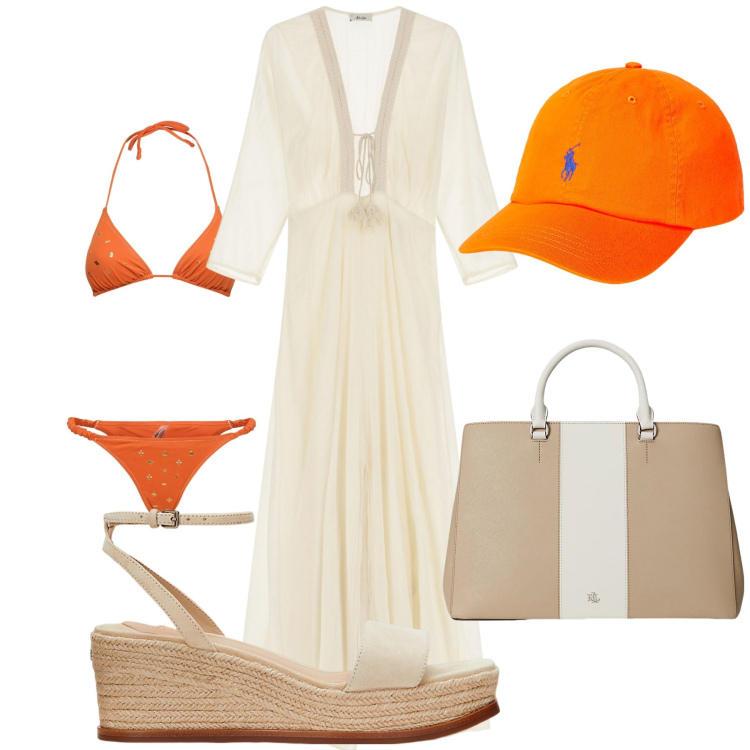 Outfit donna - Giornata davanti al mare. Stile Bon Ton per Mare. Abbinamento con vestiti lunghi, cappelli, borse a mano, espadrillas, bikini.