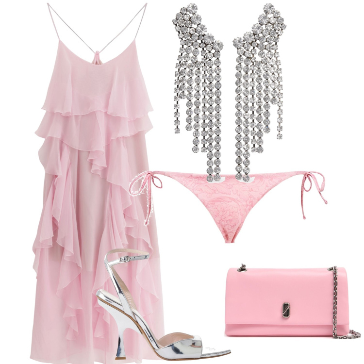Outfit donna - Serata davanti al mare. Stile Romantica per Mare. Abbinamento con vestiti lunghi, décolleté, pochette, bikini, orecchini.