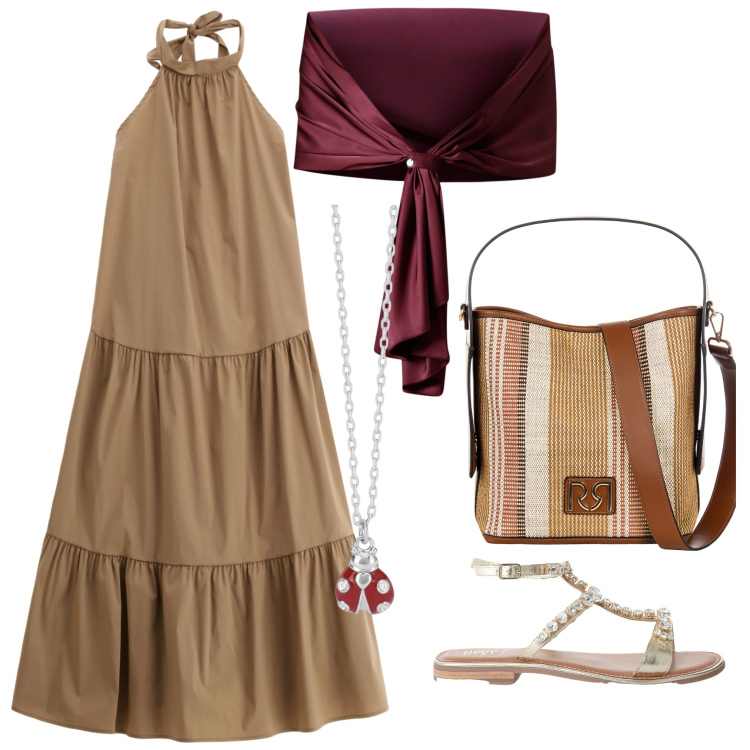 Outfit donna - Viaggio in Turchia 2. Stile Casual per Tutti i giorni. Abbinamento con collane, scialli, borse a secchiello, vestiti midi/longuette, sandali.