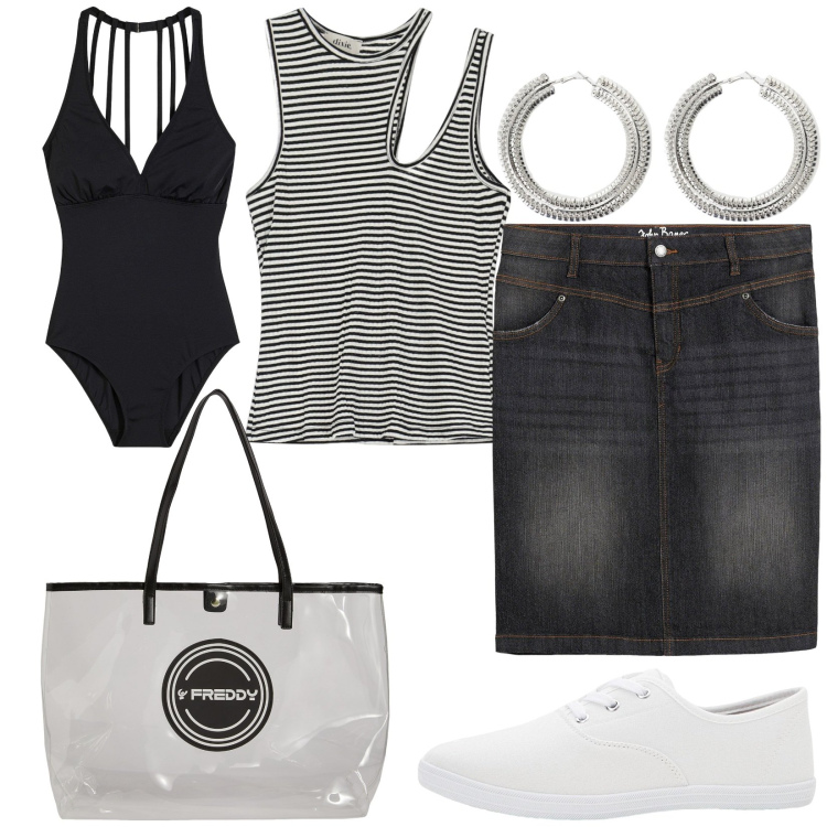 Outfit donna - Total look #2201176. Stile Basic per Mare. Abbinamento con sneakers, gonne, costumi interi, top, orecchini, shopping bag.