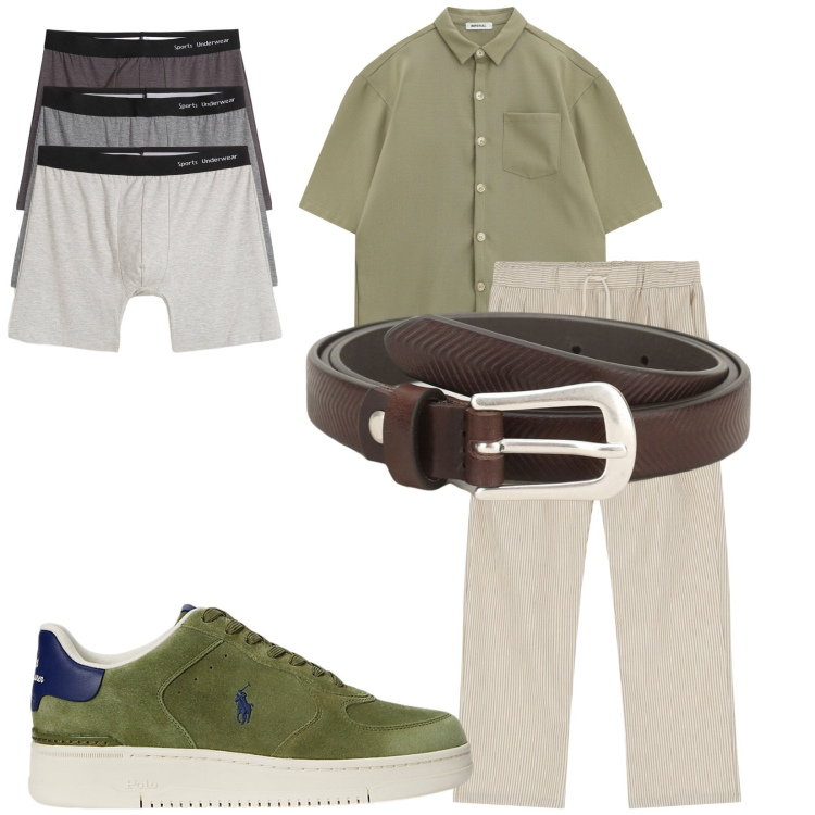 Outfit uomo - Total look #2201182. Stile Casual per Tutti i giorni. Abbinamento con boxer, cinture, camicie a manica corta, pantaloni, sneakers.