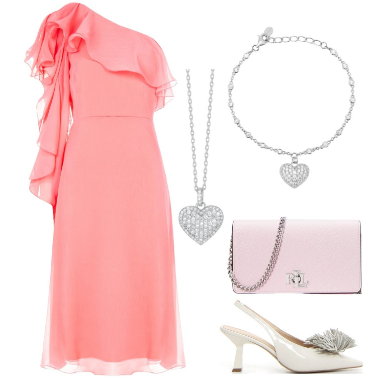 Outfit donna - Rinascimento - saldi estivi. Stile Chic per Cerimonia. Abbinamento con vestiti asimmetrici, collane, braccialetti, borse a tracolla, décolleté.