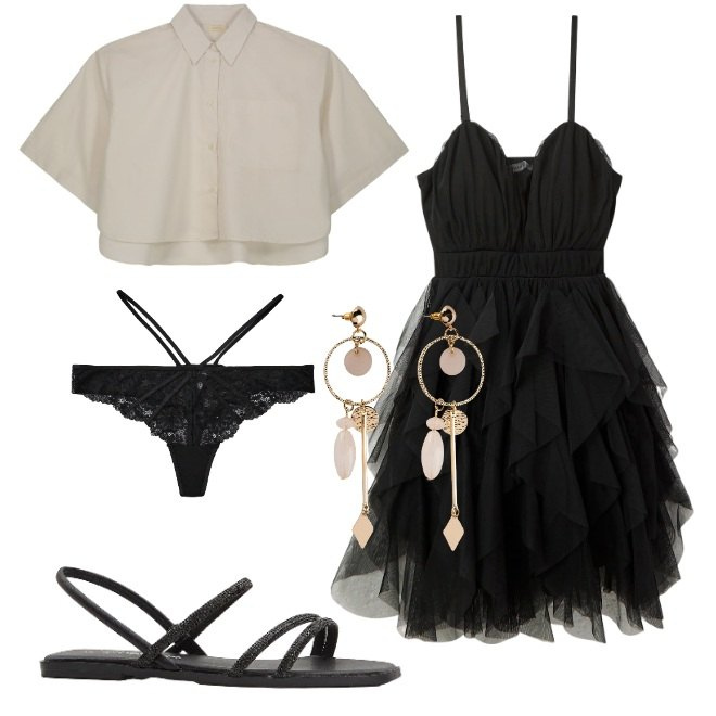 Outfit donna - Cosa mettere in valigia 4. Stile Trendy per Serata fuori. Abbinamento con orecchini, sandali, vestiti corti, perizomi, camicie a manica corta.