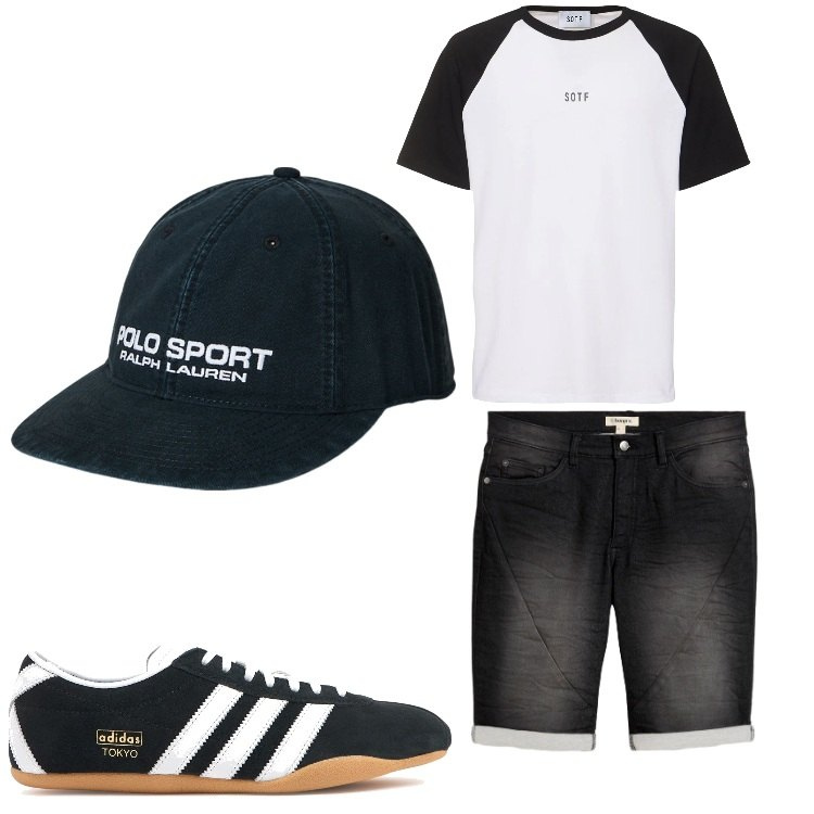 Outfit uomo - Casual. Stile Casual per Tutti i giorni. Abbinamento con bermuda, berretti, t-shirt, sneakers.