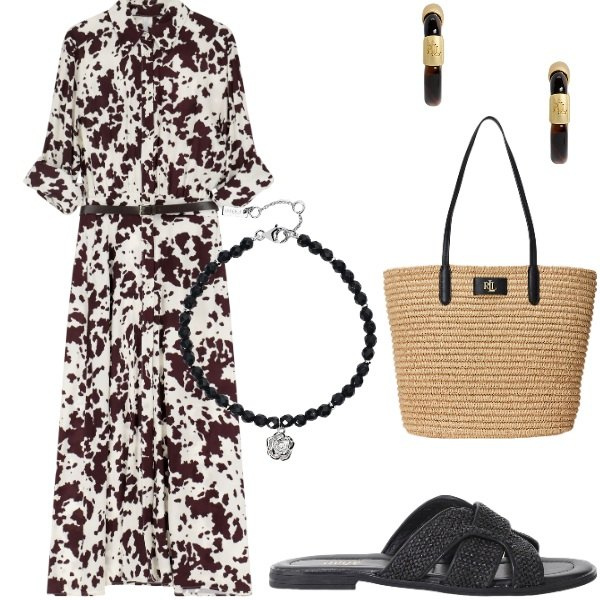 Outfit donna - Le serate di Luglio. Stile Casual chic per Serata fuori. Abbinamento con braccialetti, vestiti chemisier, sandali, orecchini, borse tote.