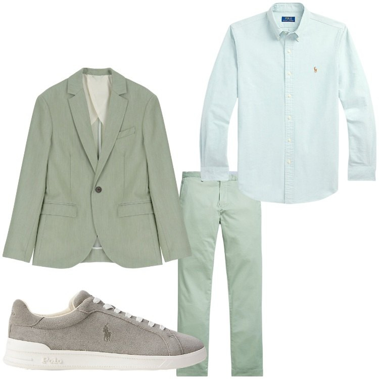 Outfit uomo - Evento. Stile Business/Elegante per Cerimonia. Abbinamento con giacche, camicie, sneakers, pantaloni chino.