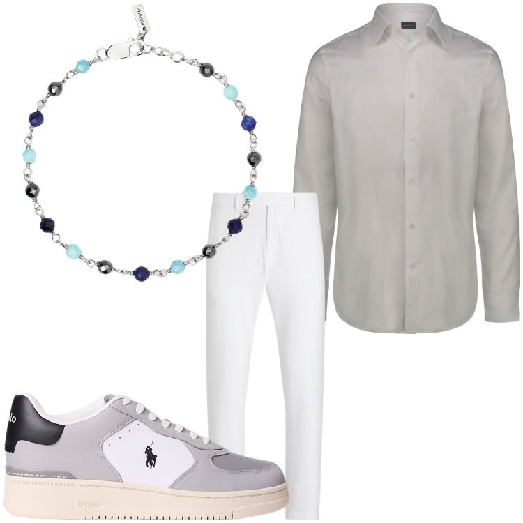 Outfit uomo - Bello come il sole. Stile Business/Elegante per Serata speciale. Abbinamento con braccialetti, sneakers, pantaloni, camicie.